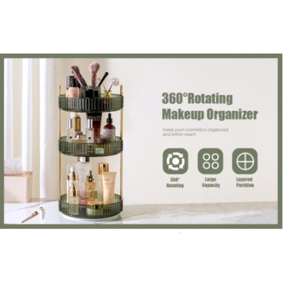 3 Tiers - 360° Turntable Makeup Organizer - Lazy Susan Cosmetics Storage - Picture 8 of 12